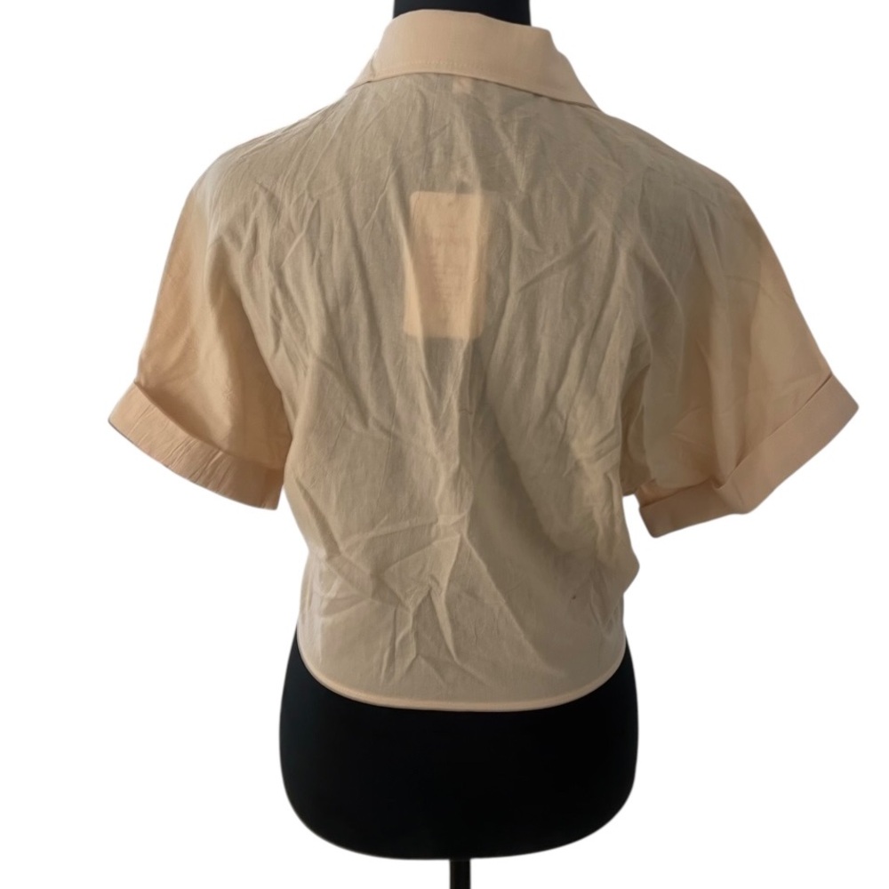 Summer Crop Top Short Sleeve Deep V Neck Sexy Front Tie Blouse,Peach,Large,New - Picture 2 of 6